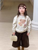 【80-140】トレーナーor8分丈パンツ 女の子 コーデュロイ 花柄 くまモチーフ - 画像 (5)