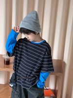 【90-170】長袖Tシャツ 男の子 ボーダー 切り替え コットン 韓国風 ストリート - 画像 (3)