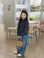【100-170】アウター 女の子 ボーダー柄 スタンドカラー ファスナー - 画像 (4)