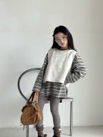 【100-150】ベストor長袖Tシャツ 女の子 ボーダー 韓国風 レイヤード カジュアル - 画像 (3)