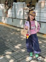 【100-170】長袖Tシャツ 女の子 ボーダー柄 グラフィティ ゆったり - 画像 (4)