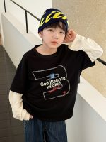 【100-170】長袖Tシャツ 男の子 コットン 英字プリント レイヤード風 - 画像 (4)
