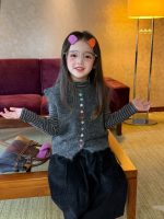 【90-140】ニットベストorボーダートップスorワイドパンツ 女の子 韓国風 カジュアル - 画像 (15)