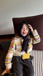 【100-160】ニットセーター 女の子 ジャカード柄 韓国風 クルーネック リラックス - 画像 (8)