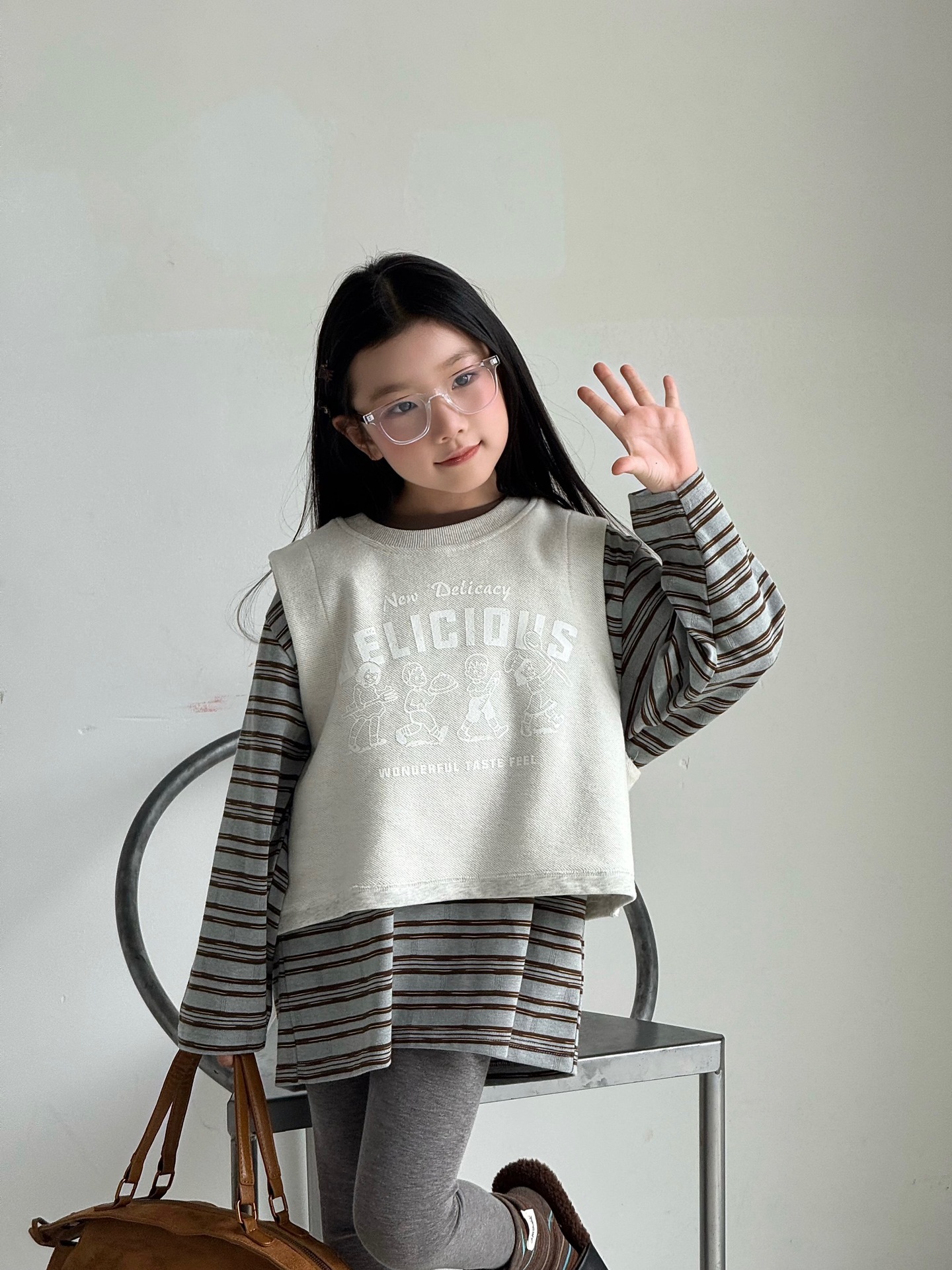 O1CN016FU5vrPrJXK2vHAN_987205865-0-cib.jpg 【100-150】ベストor長袖Tシャツ 女の子 ボーダー 韓国風 レイヤード カジュアル - 画像 (1)