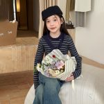 【100-170】トップス 女の子 取り外し可能 ケープ ストライプ ニット - 画像 (6)