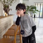 【90-160】パーカー ズボン フェイク 切り替え 長袖 韓国風 カジュアル 男の子