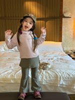 【90-140】パーカーorフレアパンツ 女の子 英字プリント レイヤード風 - 画像 (4)