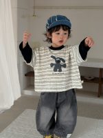 【73-110】Tシャツ ズボン フェイク 切り替え ストライブ デニム 男の子 - 画像 (7)