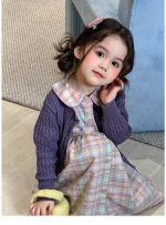 【80-140】長袖ワンピース カーディガン 女の子 ガーリー チェック柄 - 画像 (5)