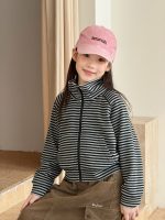 【100-170】アウター 女の子 ボーダー柄 スタンドカラー ファスナー - 画像 (6)