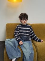 【90-160】セーター ラウンドネック 長袖 ストライブ 配色 男の子 - 画像 (5)