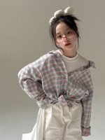 【110-160】シャツ 女の子 カラフル チェック柄 ゆったり