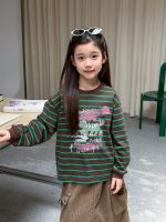 【100-170】長袖Tシャツ 女の子 ボーダー柄 グラフィティ ゆったり - 画像 (2)