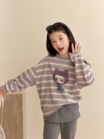 【100-170】トレーナー 女の子 ボーダー柄 ネコ カジュアル - 画像 (3)