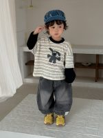 【73-110】Tシャツ ズボン フェイク 切り替え ストライブ デニム 男の子 - 画像 (3)
