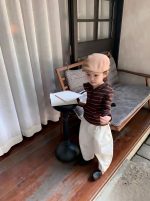 【90-140】パーカーorワイドパンツ 女の子 ボーダー柄 フード付き カジュアル - 画像 (3)
