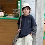 【100-170】長袖Tシャツ 男の子 ボーダー袖 レイヤード風 英字プリント - 画像 (3)