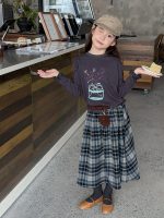 【100-170】長袖Tシャツorスカート 女の子 チェック柄 レトロ