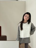 【100-150】ベストor長袖Tシャツ 女の子 ボーダー 韓国風 レイヤード カジュアル - 画像 (13)