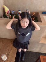 【90-150】ニットトップスorスカート 女の子 菱形柄 アームカバー 韓国風 プレッピー - 画像 (3)