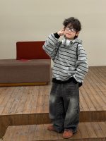 【90-160】パーカーorデニムパンツ 男の子 ボーダー柄 裏起毛 韓国風 カジュアル - 画像 (7)