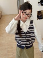 【100-170】ベスト 女の子 ボーダー柄 ニット レトロ - 画像 (4)