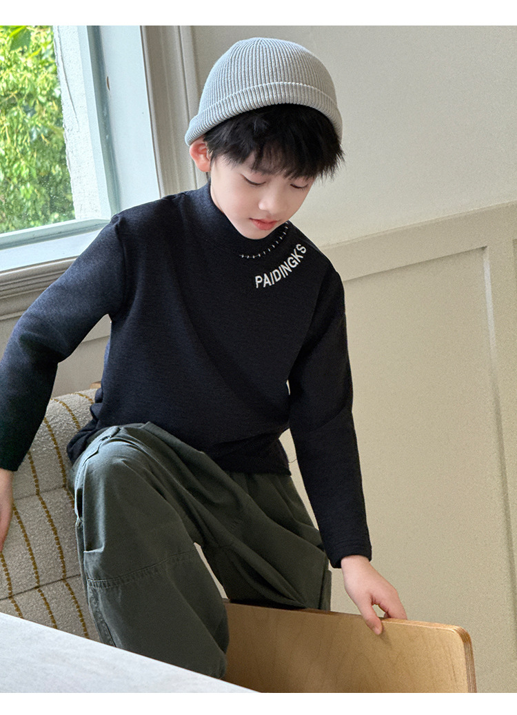 O1CN01HcIyiVGA0QB1WPk3_2201251829017-0-cib.jpg 【100-160】長袖トップス 男の子 英字刺繍 モックネック 着回しやすい - 画像 (1)