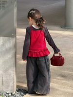 【90-140】トップスorデニムパンツ 女の子 レース付き レイヤード - 画像 (5)