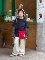 【100-170】長袖Tシャツ 男の子 ボーダー袖 レイヤード風 英字プリント - 画像 (12)