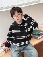 【90-160】ポロニット 男の子 ボーダー柄 韓国風 プレッピー - 画像 (9)