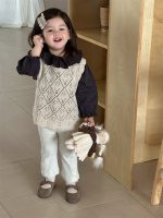 【73-110】ベスト トップス レギンス ニット 長袖 花柄 女の子 - 画像 (3)