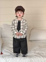 【73-110】二点セット シャツ+ズボン ネクタイ付き チェック柄 男の子 - 画像 (3)