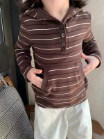 【90-140】パーカーorワイドパンツ 女の子 ボーダー柄 フード付き カジュアル - 画像 (6)