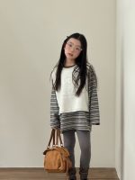 【100-150】ベストor長袖Tシャツ 女の子 ボーダー 韓国風 レイヤード カジュアル - 画像 (12)