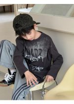 【100-160】長袖Tシャツ 男の子 ダメージ加工 英字プリント ゆったり - 画像 (12)