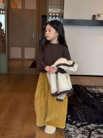 【90-150】カーディガンorインナーorワイドパンツ 女の子 刺繍 コーデュロイ - 画像 (3)
