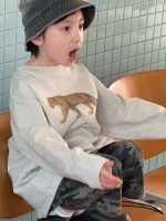 【100-160】長袖Tシャツ 男の子 ヒョウプリント ベーシック