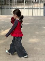 【90-140】トップスorデニムパンツ 女の子 レース付き レイヤード - 画像 (3)