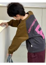 【90-150】長袖Tシャツ 男の子 配色 ストリート レタリングプリント - 画像 (8)