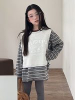 【100-150】ベストor長袖Tシャツ 女の子 ボーダー 韓国風 レイヤード カジュアル - 画像 (4)