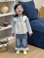 【73-110】二点セット ズボン トップス+サロペット ドット柄 デニム 女の子 - 画像 (6)