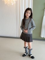 【100-170】トップス 女の子 取り外し可能 ケープ ストライプ ニット - 画像 (3)