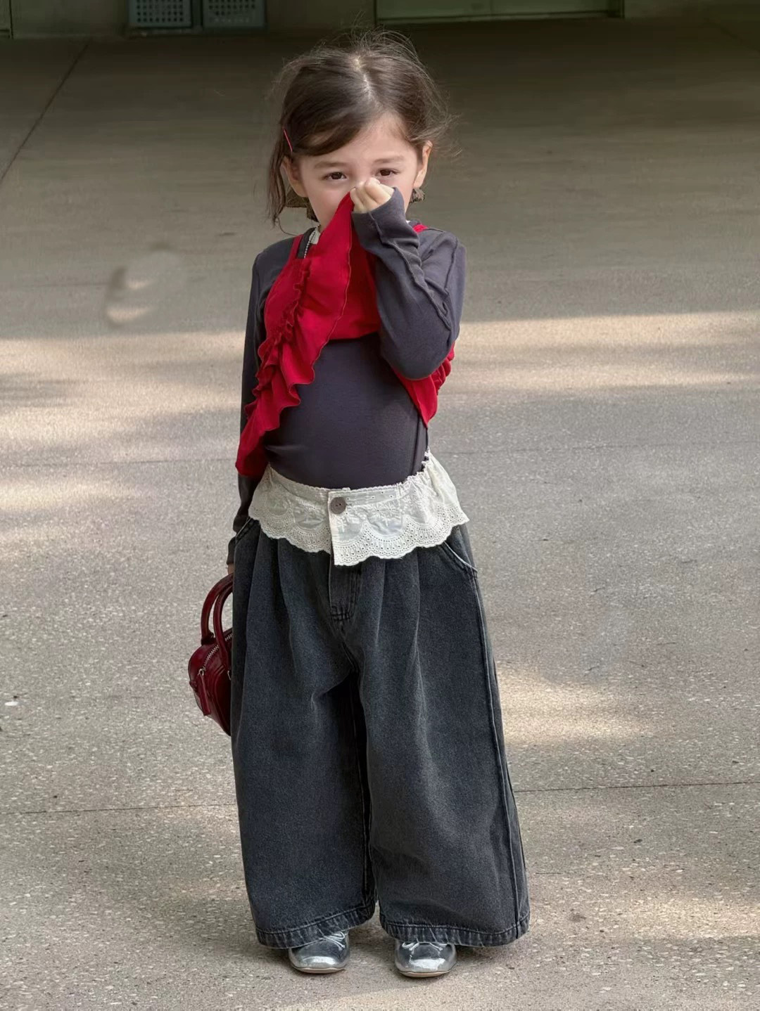 O1CN01PIFYEf28geYFPoGfl_940097962-0-cib.jpg 【90-140】トップスorデニムパンツ 女の子 レース付き レイヤード - 画像 (1)