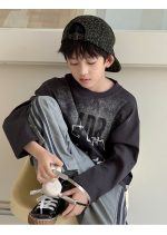 【100-160】長袖Tシャツ 男の子 ダメージ加工 英字プリント ゆったり - 画像 (8)