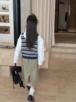 【100-170】ベスト 女の子 ボーダー柄 ニット レトロ - 画像 (5)
