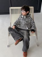 【90-160】パーカーorデニムパンツ 男の子 ボーダー柄 裏起毛 韓国風 カジュアル - 画像 (6)
