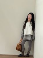 【100-150】ベストor長袖Tシャツ 女の子 ボーダー 韓国風 レイヤード カジュアル - 画像 (11)