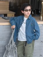 【100-170】デニムシャツ 男の子 刺繍 韓国風 レトロ カジュアル - 画像 (2)