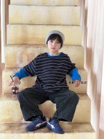 【90-170】長袖Tシャツ 男の子 ボーダー 切り替え コットン 韓国風 ストリート - 画像 (8)